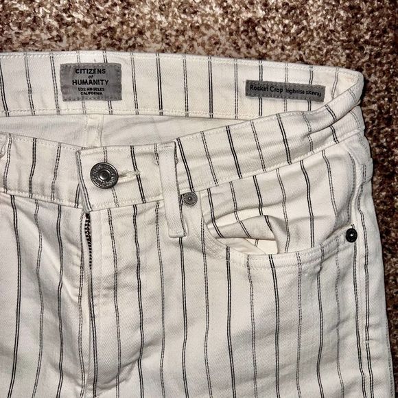 Citizens of Humanity Women's Rocket Crop High Rise Skinny Striped Jeans White - Picture 8 of 12